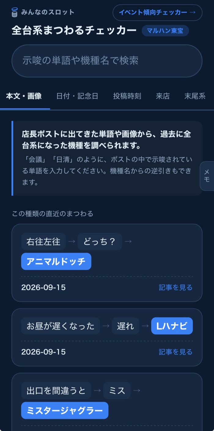 全台系まつわるチェッカーの画面